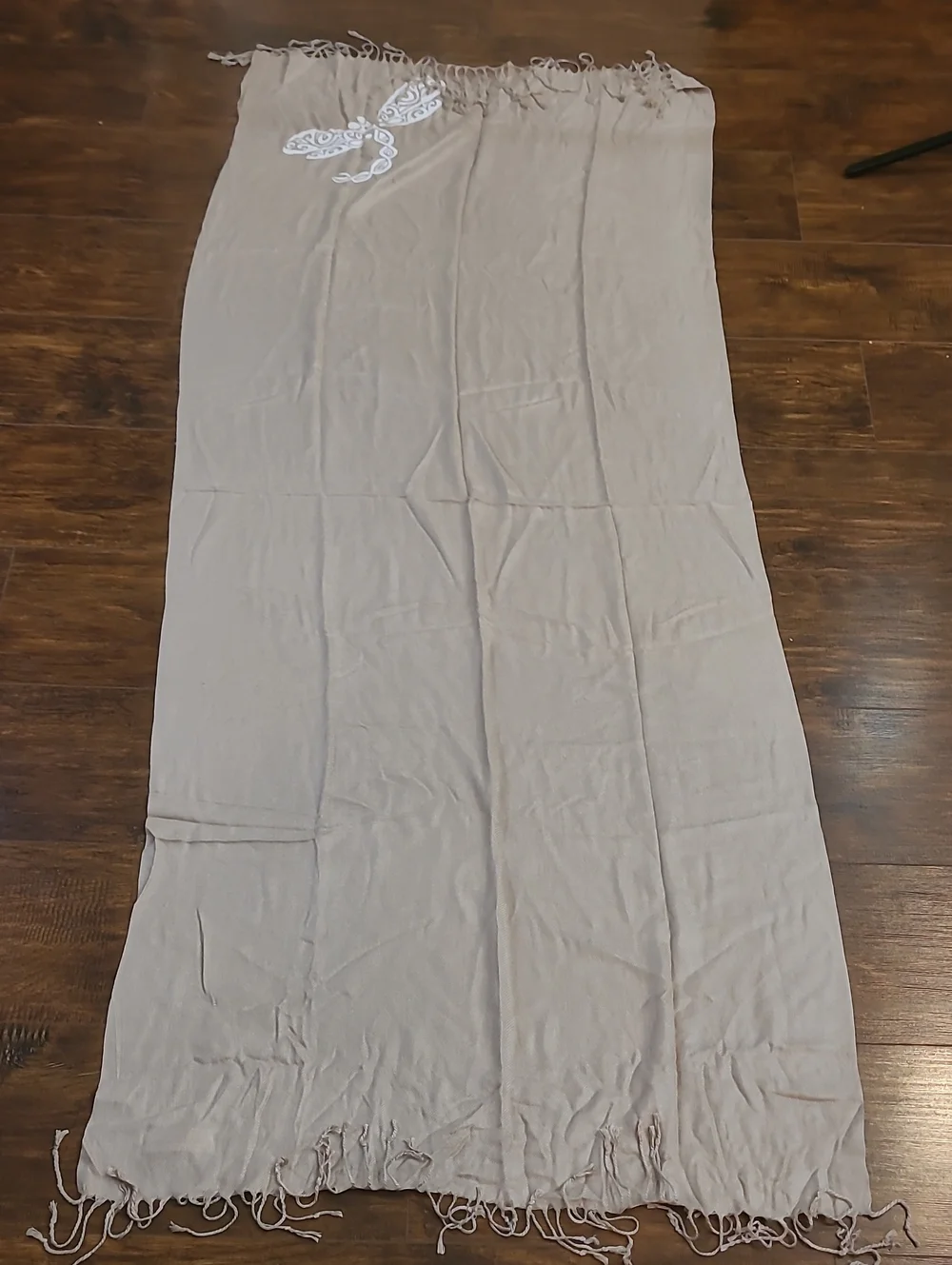 pashmina Neutral Beige Maxi Shawl Scarf with Tassel Trim Cashmere Silk 65×28